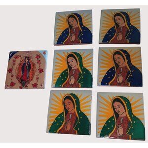 Lot of 7 Travertine Our Lady of Guadalupe Tiles Mexico•Q4